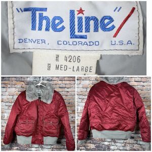 The Line Denver Colorado Vintage Satin Red Goose Down Ski Jacket Faux Collar M/L
